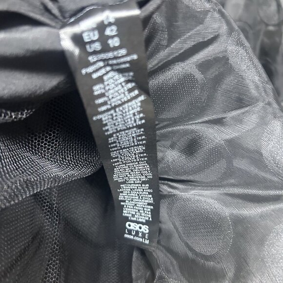 ASOS Luxe Black Square Neck Tiered Polka Dot Fit & Flare Dress Size US 10 NWOT - Picture 5 of 10